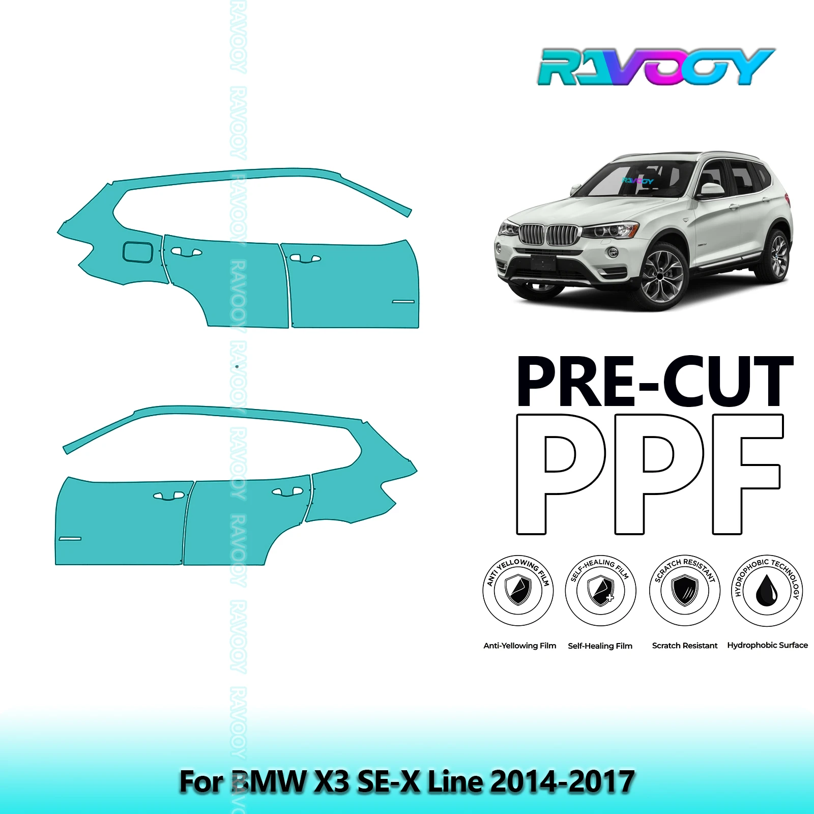 

For BMW X3 SE-X Line 2014-2017 8.5mil Clear Matte Pre-Cut PPF Door & A/B Pillar Kit TPU Paint Protection Film Set