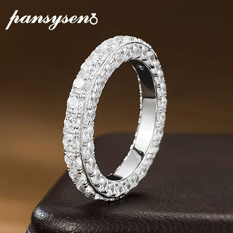 Imagem -05 - Anel Safira de Prata Esterlina para Mulheres Banhado a Ouro 18k Diamante de Alto Carbono Joias de Casamento Luxo Rosa Branco Pansysen-925