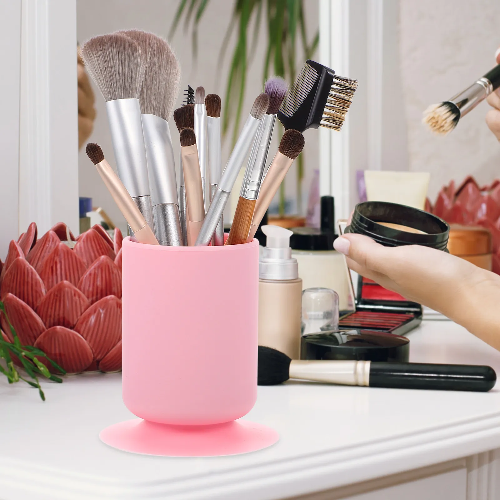Silicone Makeup Brush Holder with Suction Base – Brush & Pen Organizer for Cosmetics, Beauty Tools, Stationery