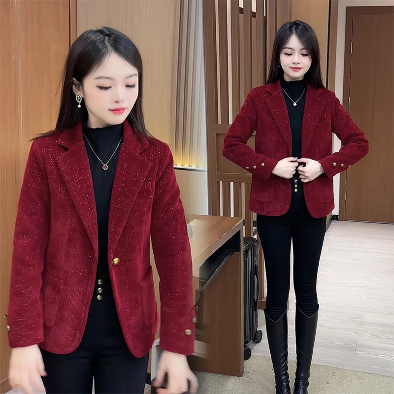 Women's Vintage Small Fragrant Style Short Woolen Blazer Coats French Commuting Loose Single Breasted Woolen Suit Collar Coats