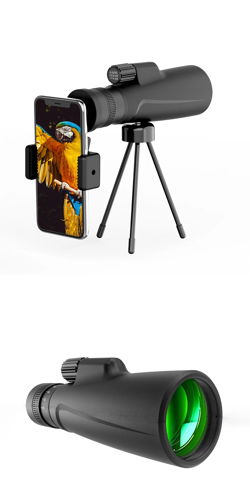 

Монокулярный телескоп с зумом 10-30x50 — мощный, компактный, идеально подходящий для наблюдения за птицами, охоты и приключений на открытом воздухе