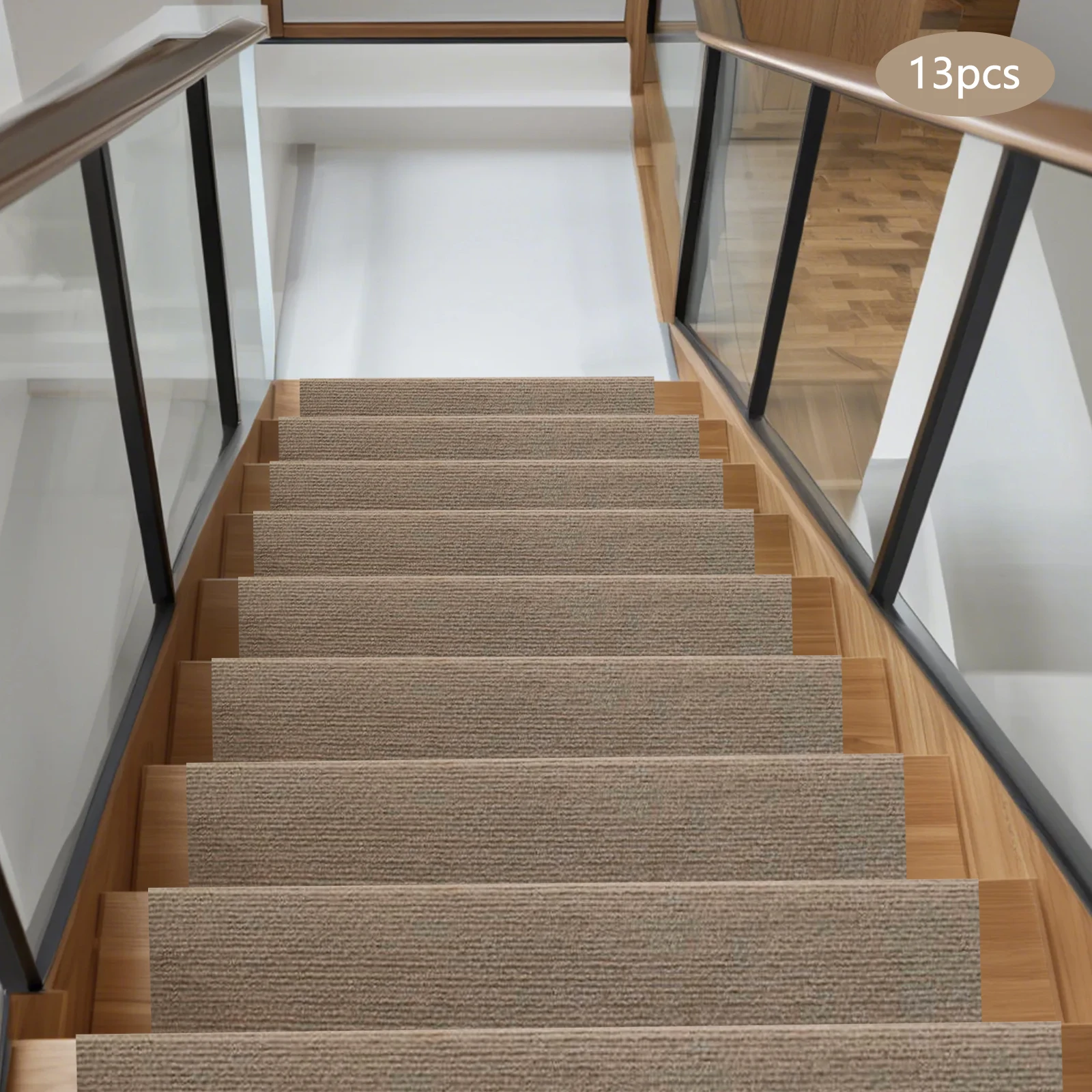 13PCS Carpet Stair Treads Mat 55*24cm Beige Stair Non-slip Carpet Mat Protection Cover Pad for Hallway Children's Bedroom
