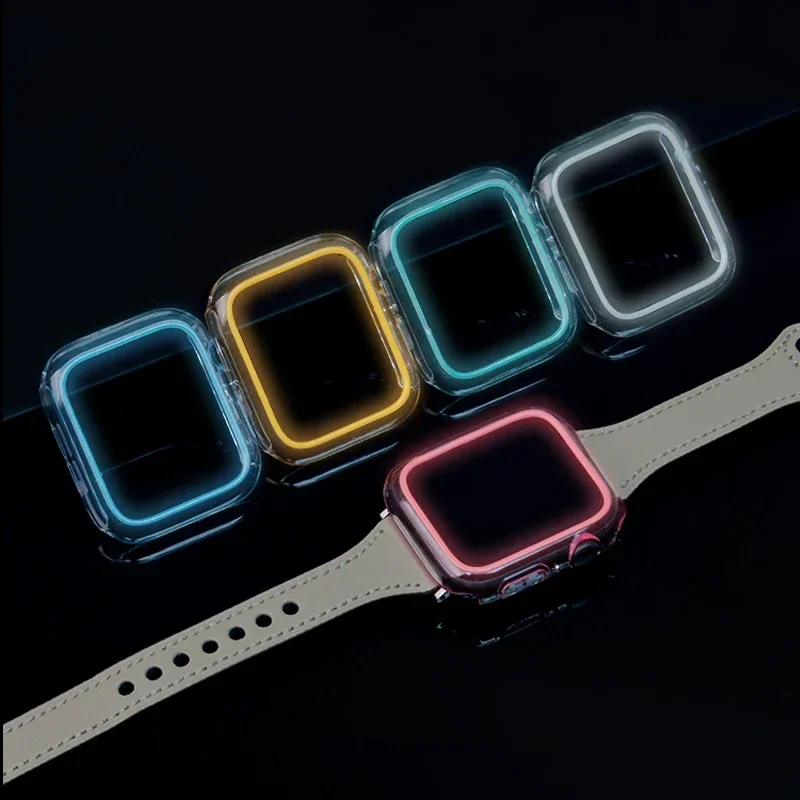 Penutup bercahaya untuk casing jam tangan Apple 45mm 41mm 38mm 42mm 40mm 44mm bingkai pelindung Bumper PC keras iWatch 7 6 5 4 3 SE Aksesori