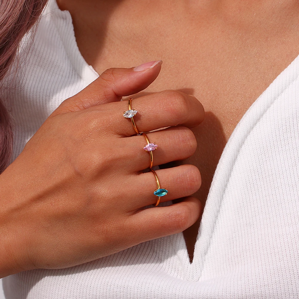 

E.B.belle Classic Oval AAA Zircon Weeding Rings Finger Decoration gold plated stainless steel jewelry Accessories for women