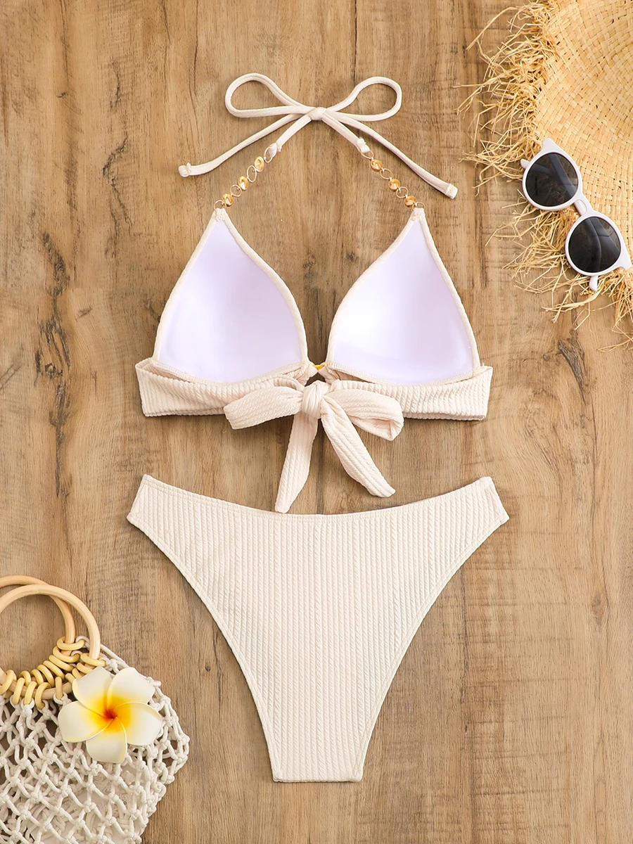 2024 Neck holder String Ring Link Bikini Frauen Bade bekleidung weiblich Push-up Badeanzug Badegäste Badeanzug Beach wear Sommer