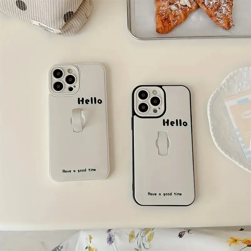 For iPhone Invisible Bracket Phone Case Cute Letters Simplicity Universal Cell Phone Protective Shell With Hidden Ring Holder