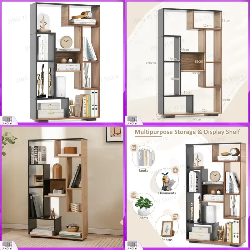 

120cm Tall Bookshelf Modern Geometric Bookcase Storage Organizer for Office Home Study Room Lab Instrument Shelf