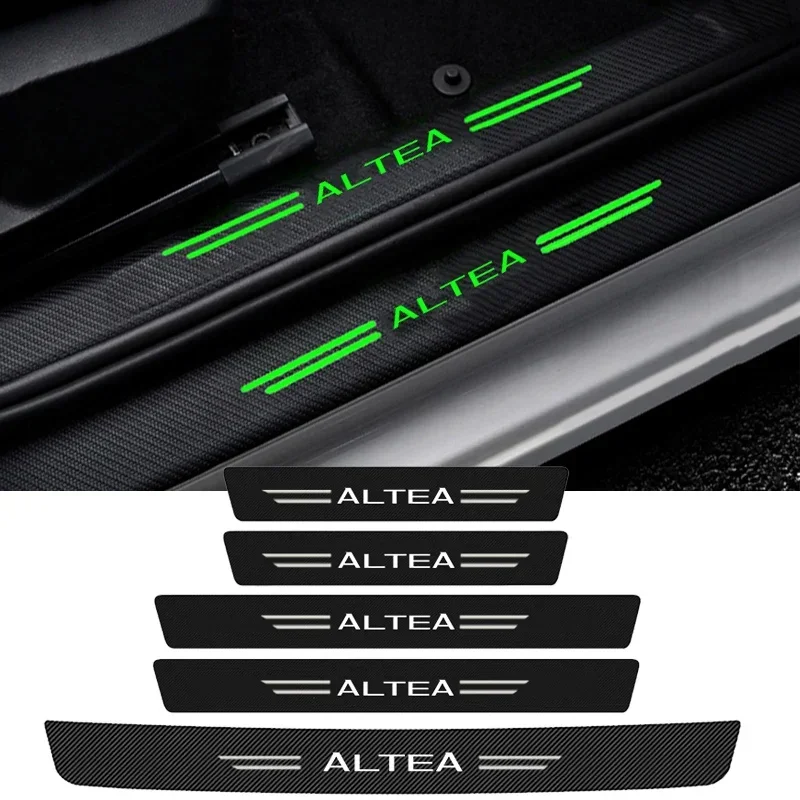 Luminous Carbon Fiber Car Door Sill Anti Kck Sticker Scuff Scratch for Altea Logo Threshold Decals Strip Protect Film Decor