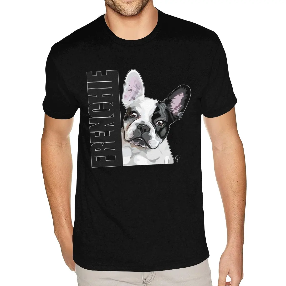 

Хлопковые футболки с коротким рукавом и круглым вырезом Frenchie, футболки с изображением французского бульдога, мужские футболки с комиксами