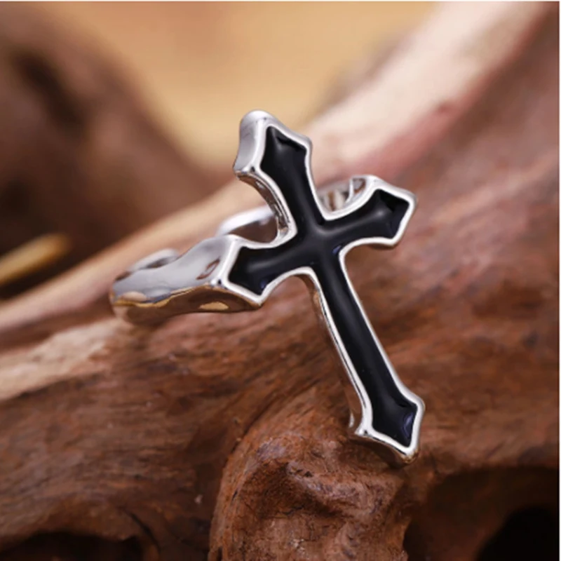 Vintage Drip Glaze Cross Rings for Women Men Hip Hop Rock Trendy Girls Jewelry Gift Open Ring Resizable Accessories