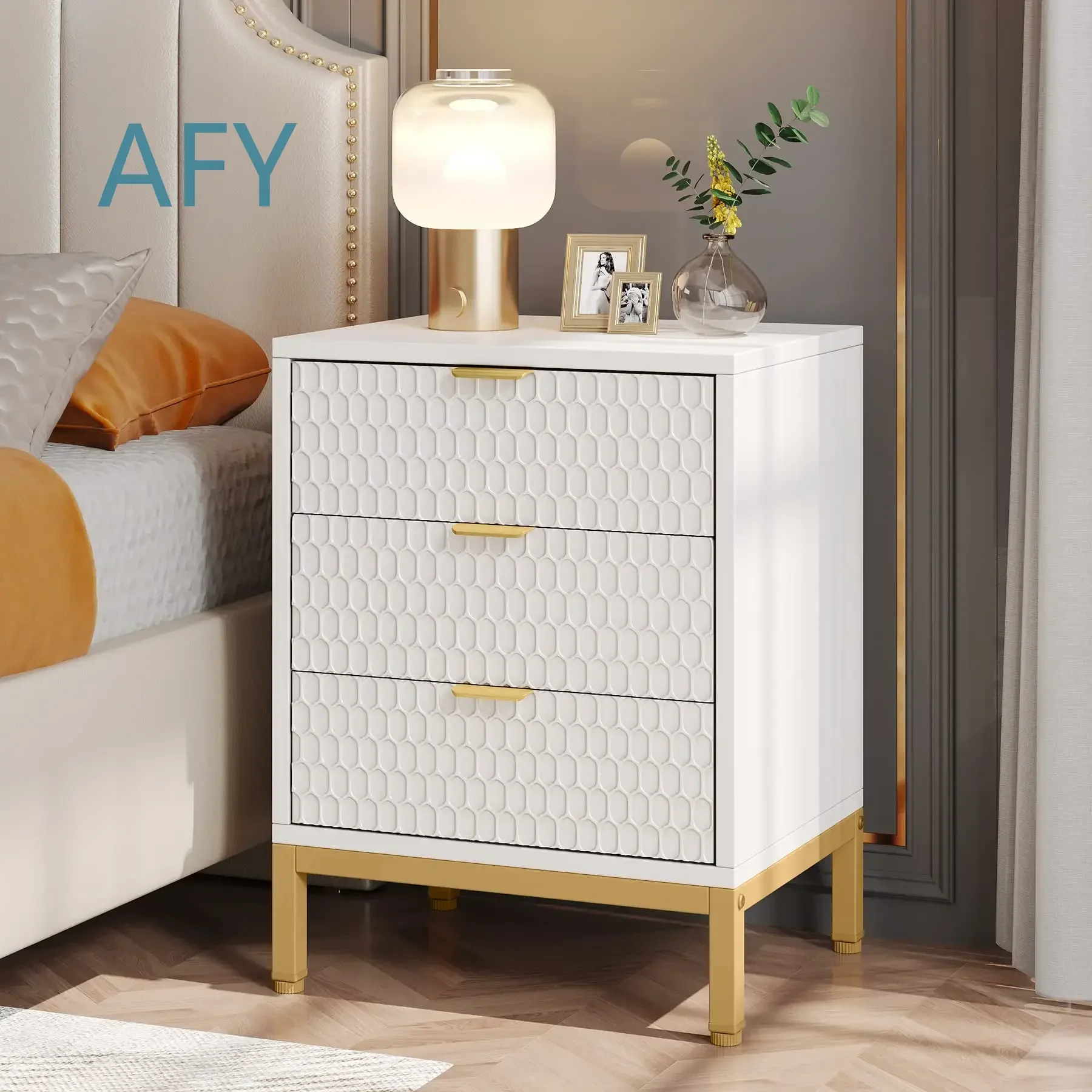 High Quality Modern Nightstand for Bedroom 25.8 Inch Tall Bedside Table with 3 Drawers Contemporary End Side Table with
