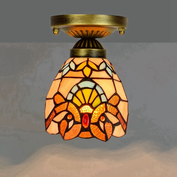 

Nordic Tiffany Vintage Home Decor 6-inch Led yellow Baroque lampshade design bedroom living room ceiling lights