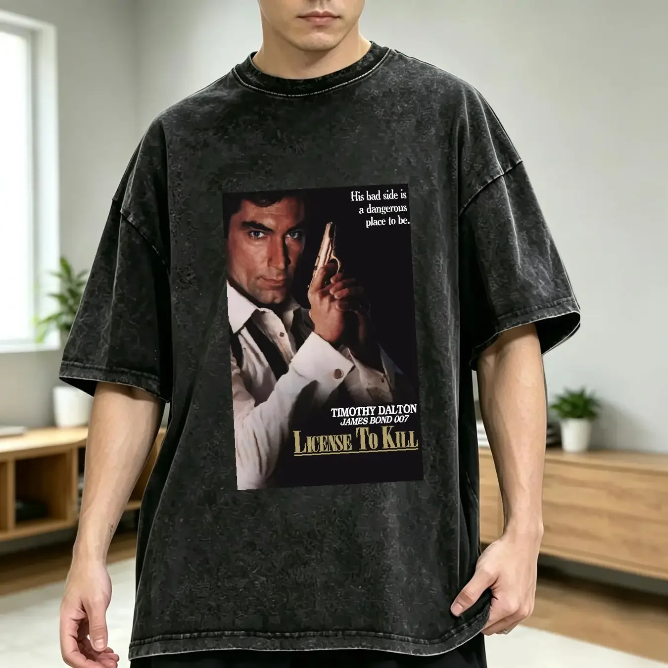 washed T Shirt License To Kill 80s Action Adventure Movie vintage Washed Soft fashion Breathable designer clothes Stretched