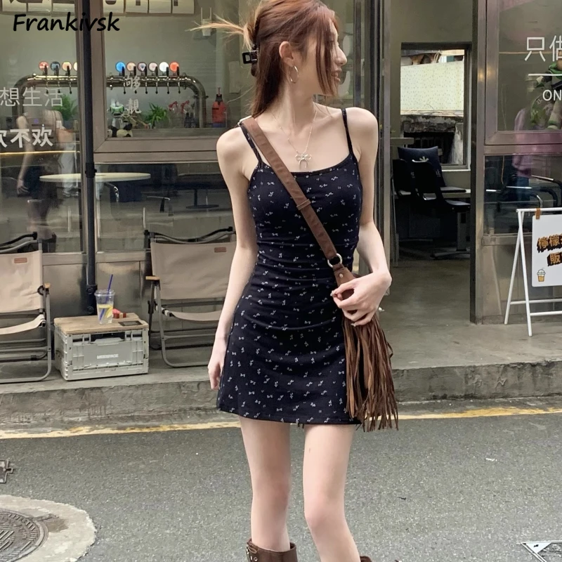 Decent Floral Dress A-line Slim Sleeveless Summer Fashion All-match Tender Korean Style Strap Holiday Streetwear Sweet Vintage