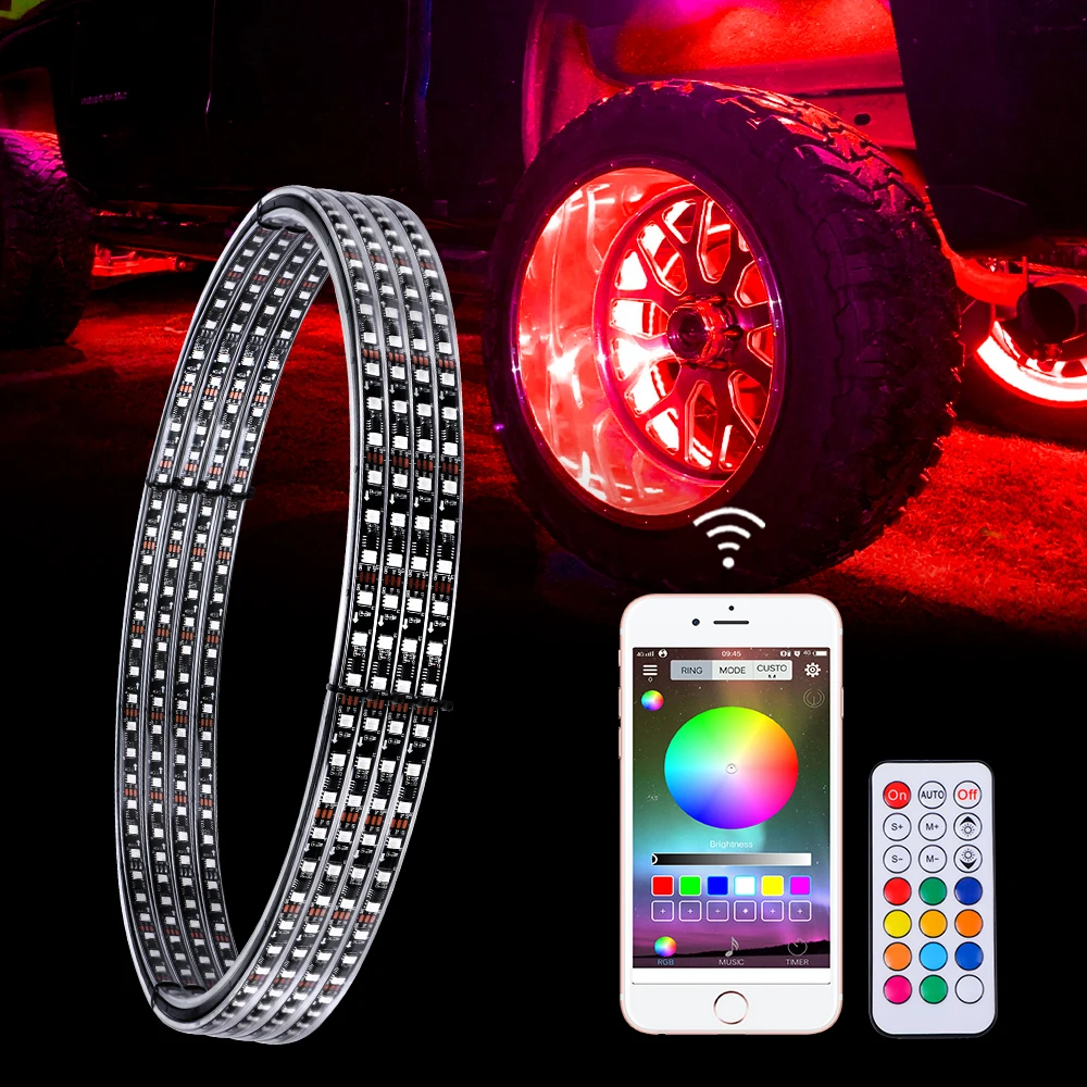 

Double Row RGB SMD LED Wheel Rim Lights APP Control IP67 Waterproof Car Led Chasing Wheel Ring Lights