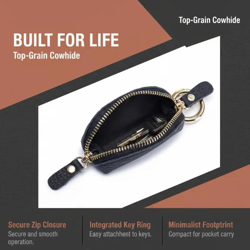 Mini Leather Coin Purse With Key Ring Minimalist Zipper Pouch For Men Women