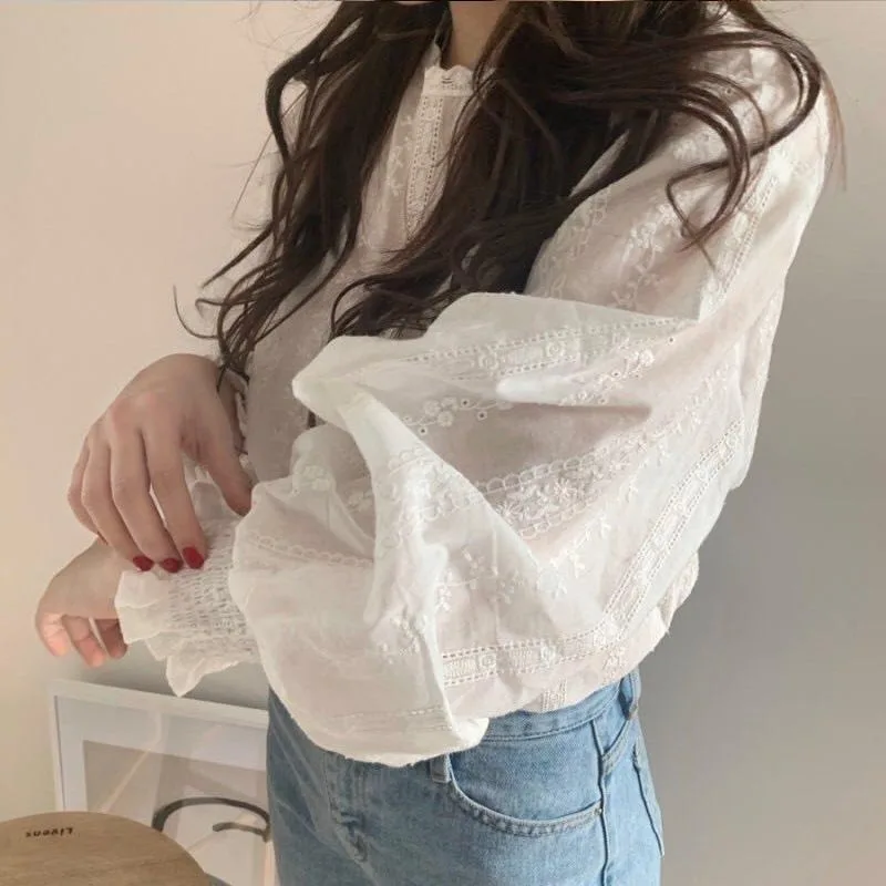 Floral Blouse Women Ruffles Korean Style Chic 3XL Elegant Tender Fashion Spring Autumn Female Top Leisure OL New Design Simple