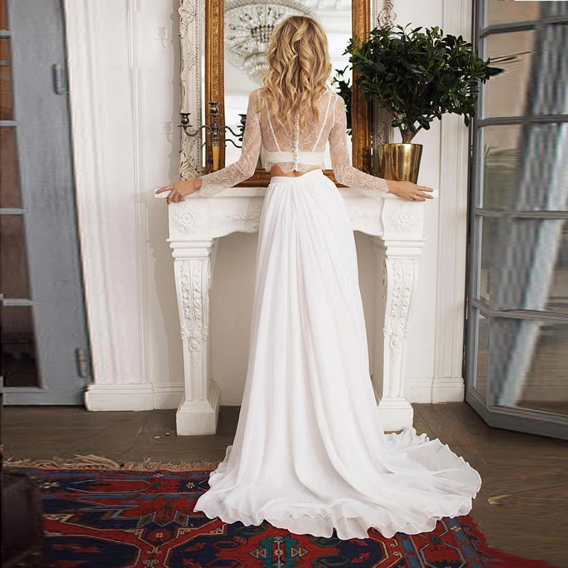 Vestido de novia de playa bohemio, faldas largas de gasa, tren extraíble, Vestidos de Noche de graduación nupciales