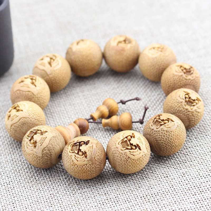 Chen Hua Gao You Ya Bai Shou Chuan Carved Buddha Beads Wooden Stationery and Amusement of the Year of the Tiger Amulet