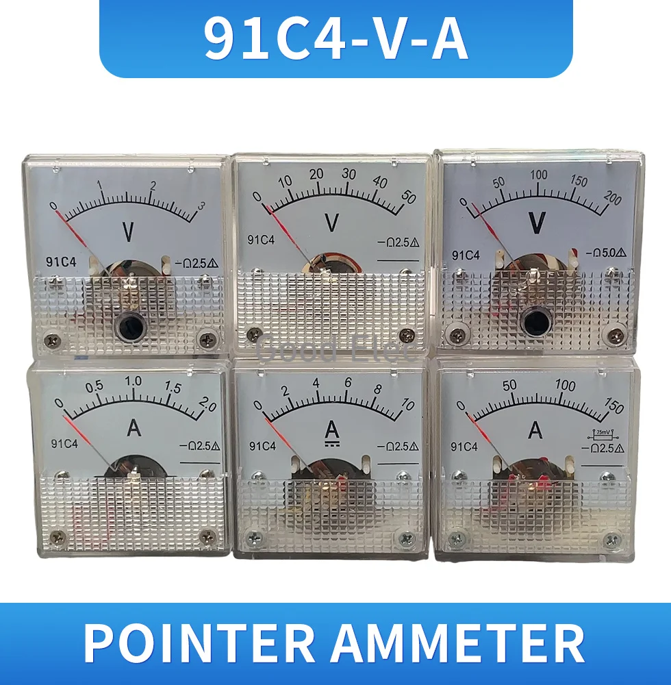 91C4-V/A DC Pointer type Voltage Meter 3A5A10A15A20A30A50A100A50V100V150V250V450V Analog Mechanics Plate table