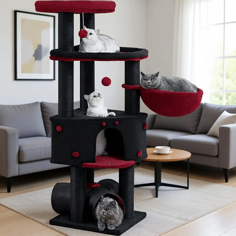 

Домик-дерево для кошек, большой, для взрослых, сверхпрочный, с широким стволом для когтеточков, для кошек породы Мейн-Кун, с гамаком и тоннелем