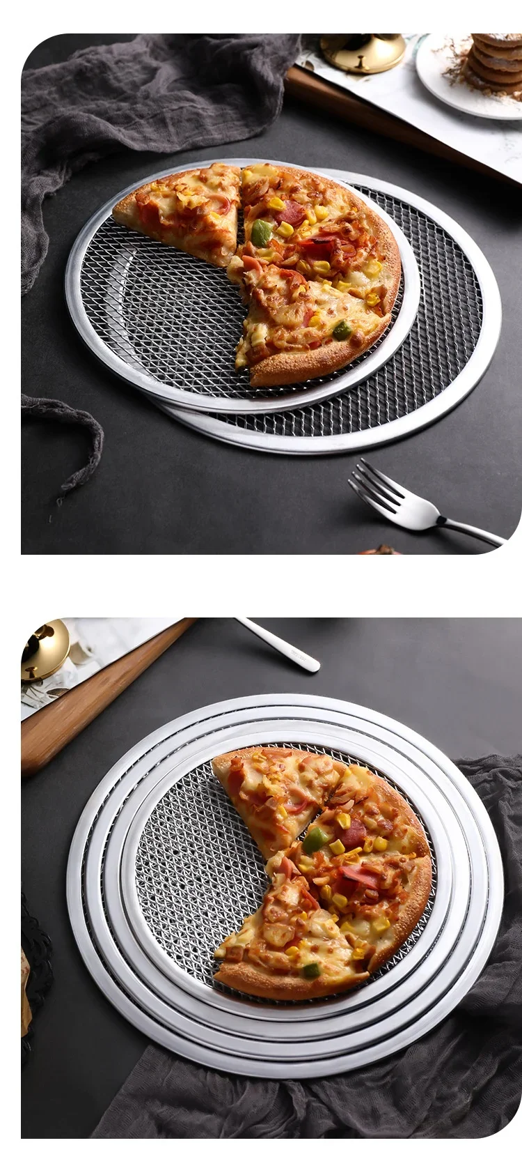 Hot 8/9/10/12/13inch Aluminum Pizza Pan Pizza Baking Screen Mesh Pizza Tray with Hole for Oven Bakeware Outdoor Barbecue Mat image 17