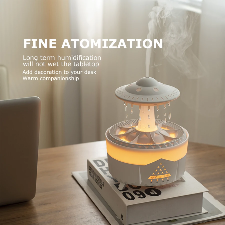 2025 UFO قطرة المطر ناشر رائحة البخاخ الهواء المرطب الناشر هادئة غرامة ضباب 7 الإضاءة الملونة للمنزل مكتب
