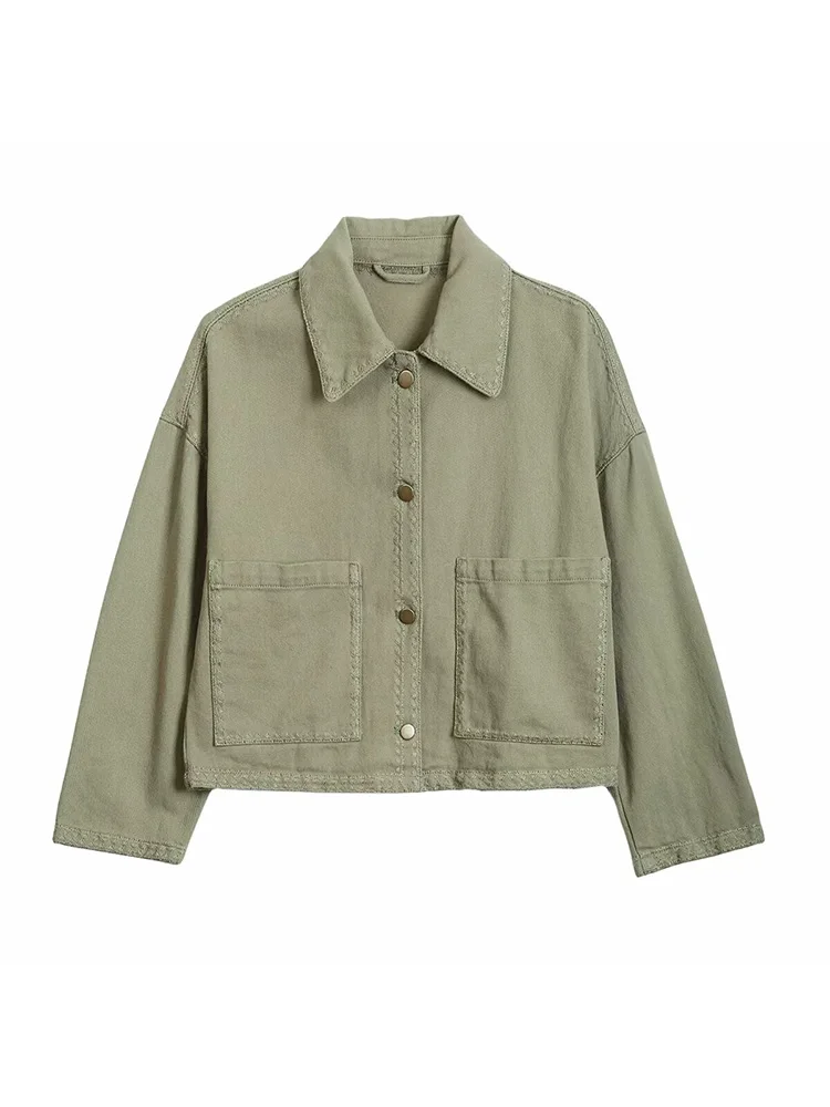 

Autumn new product 2024 women's European and American style embroidered shirt with lapel long-sleeved jacket