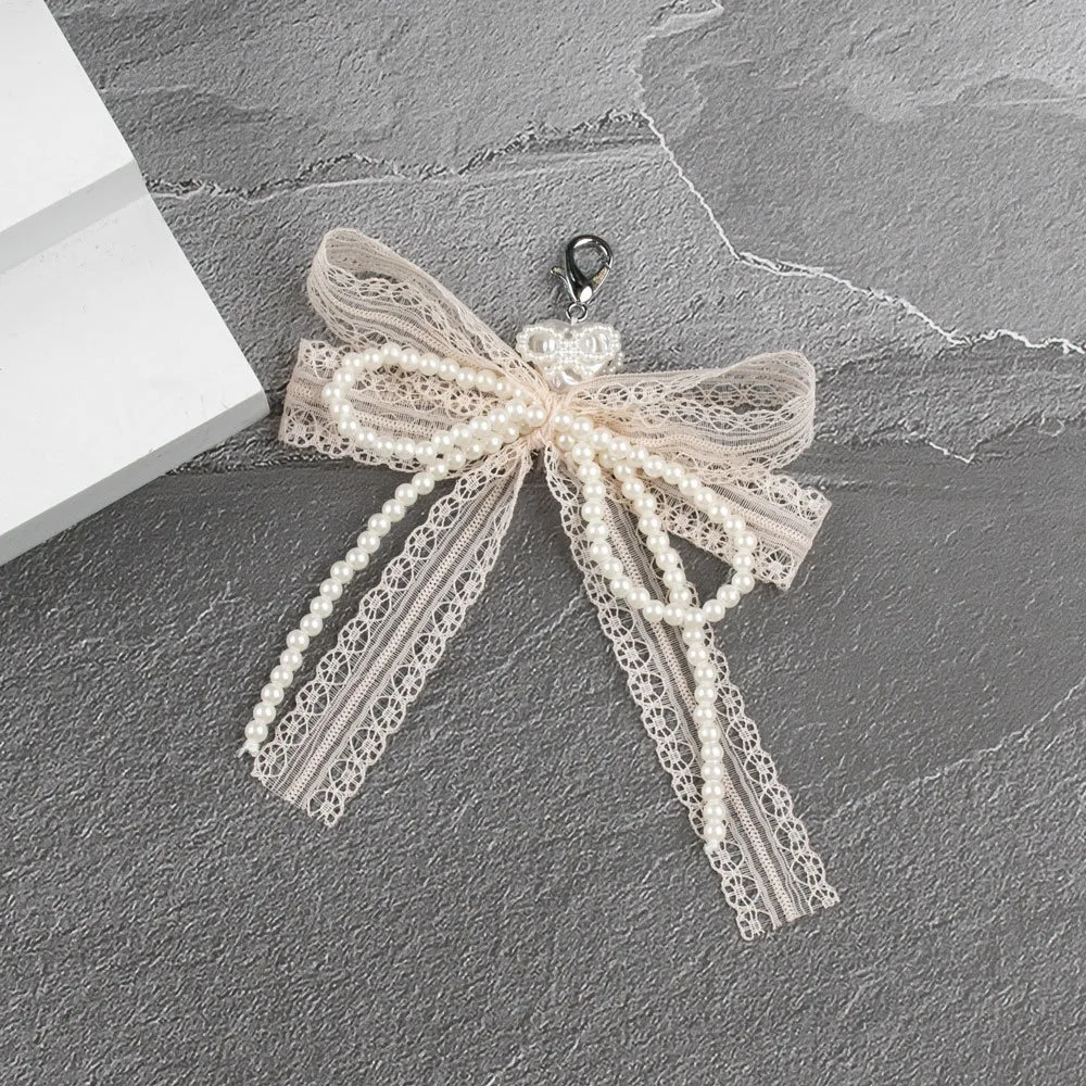 

Милый кружевной брелок с бантом, съемная обувь с жемчугом, аксессуары с цветами, эстетический многоцветный брелок для ключей для девочек