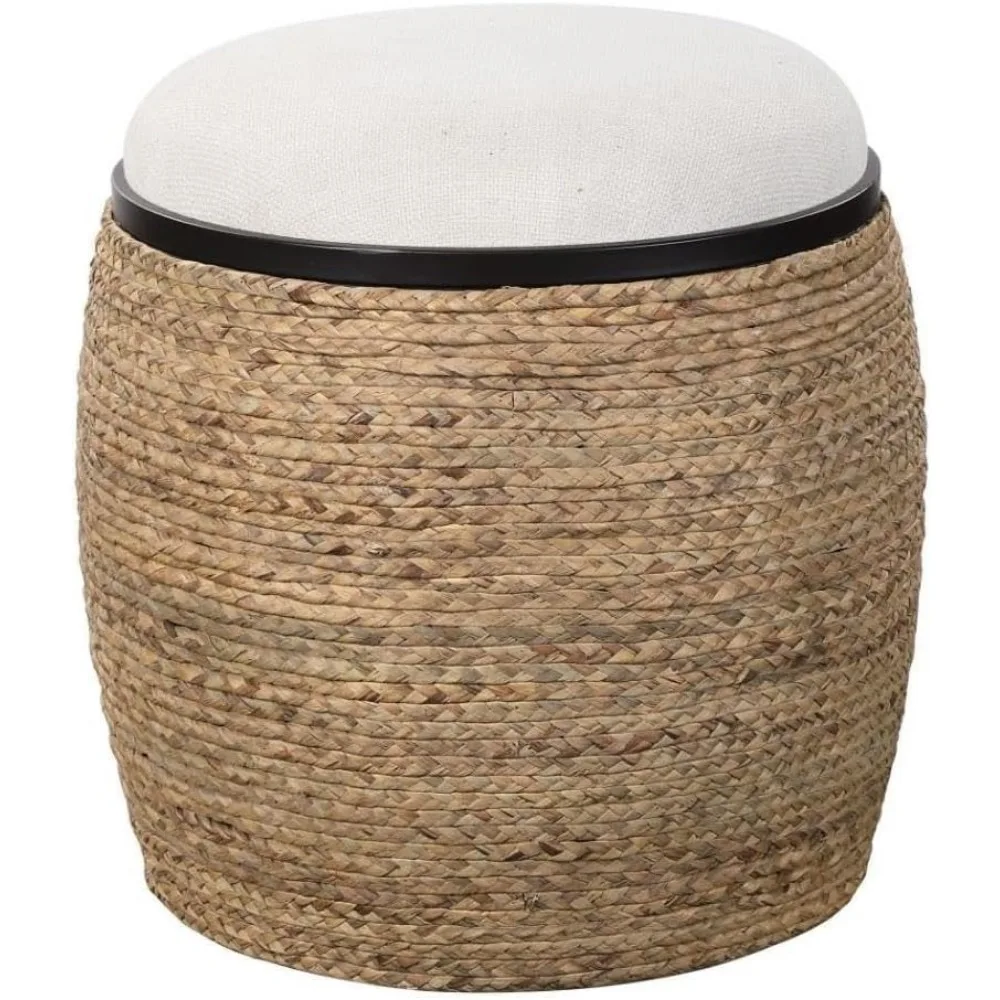 lsland Light Beige Round Accent Stool