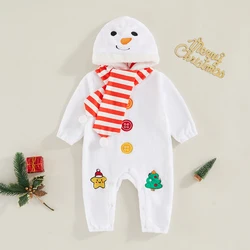 Christmas Baby Outfits Toddler Snowman Costume Long Sleeve Embroidery Plush Hooded Romper Scarf Set Newborn Clothes