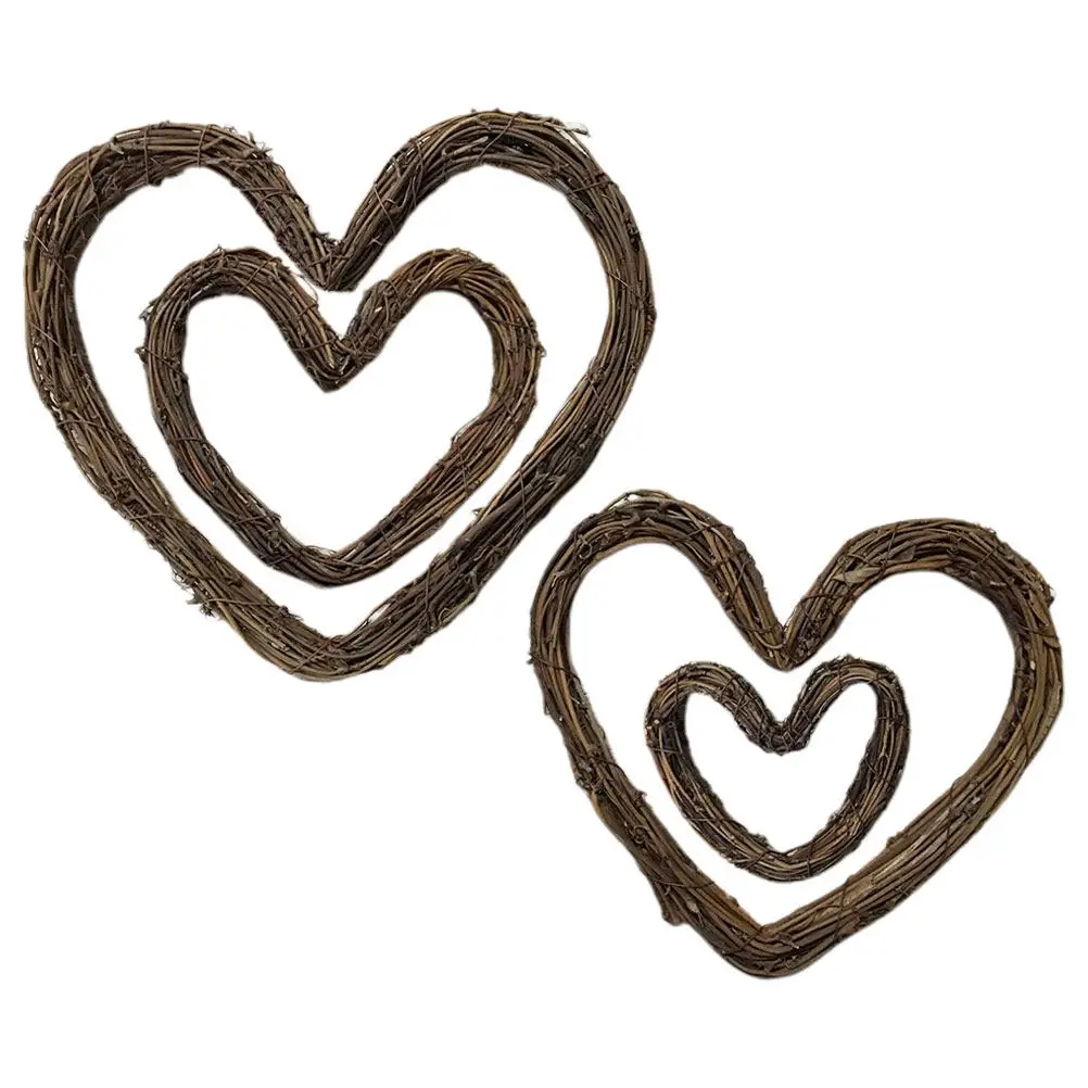 4Pcs Heart Shaped Wreath Rattan Hoop DIY Craft Frame Natural Vine Branch Ring for Door Decor Living Room Wall Hanging DIY