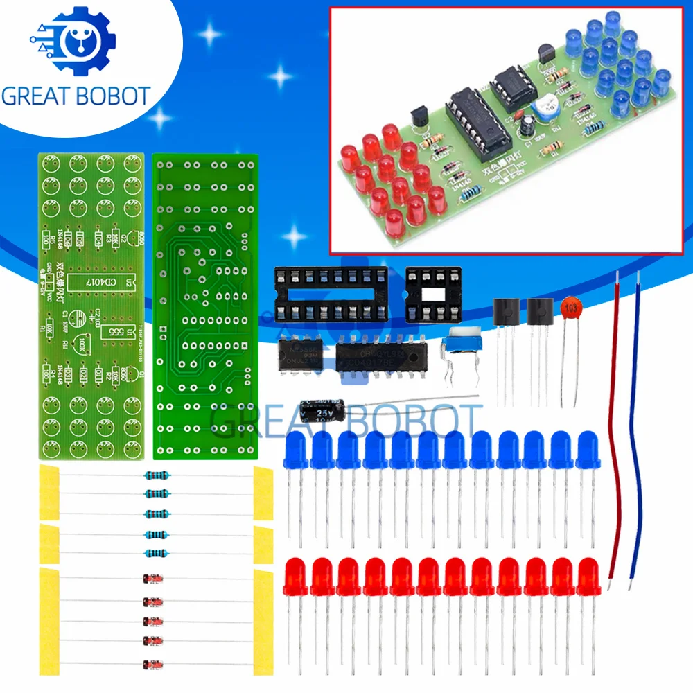 BS NE555 + CD4017 Flashing Light DIY Kit, Red Blue Dual Color Strobe Module for Electronic Teaching Practice