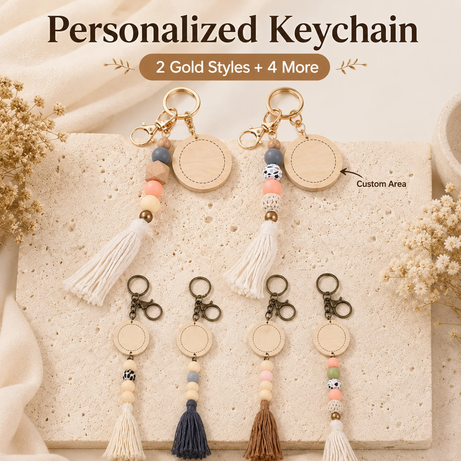 Vintage Fashion Tags - Wood Keychain Custom Engraved Wooden Tag