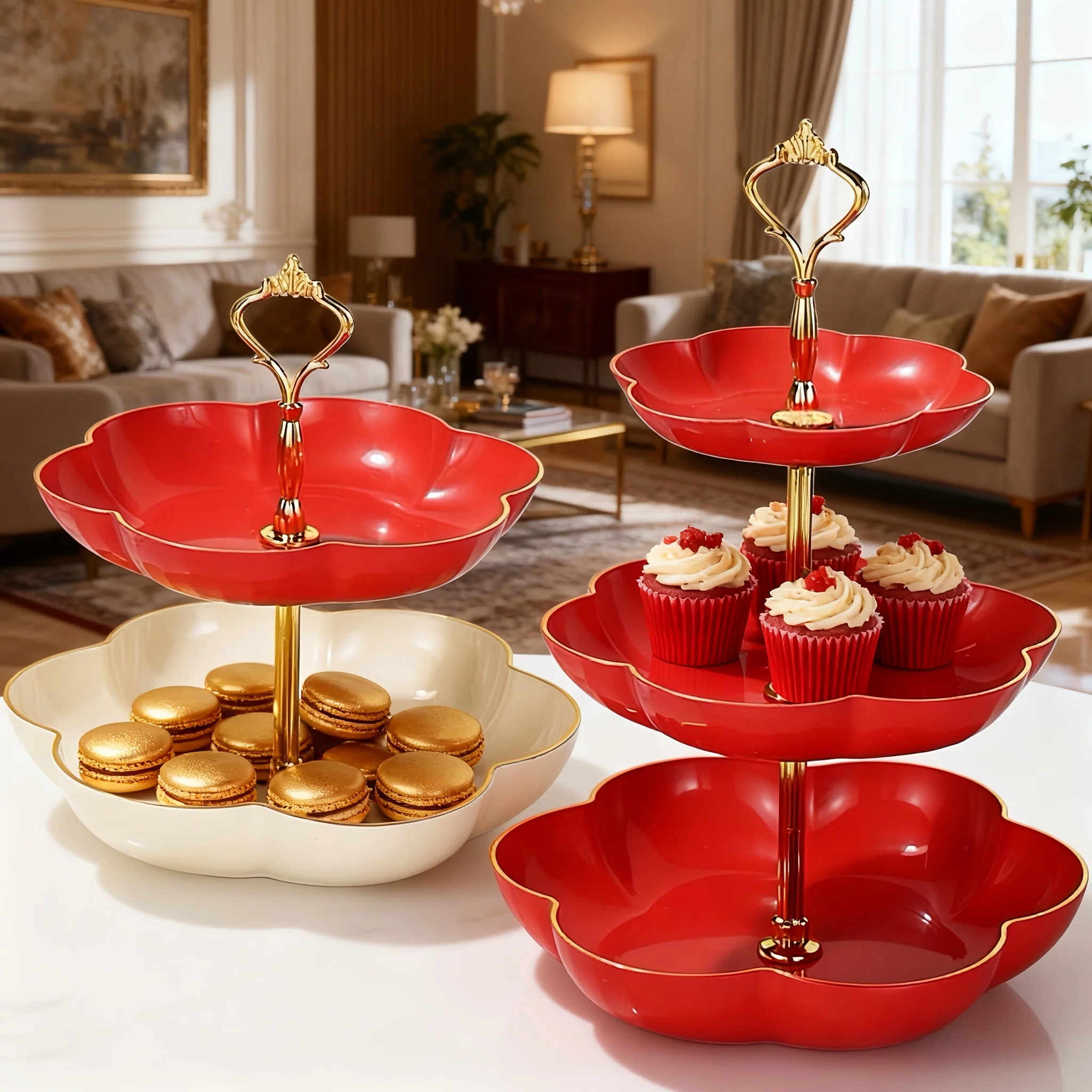 

3-layer/2-layer Gold Frame Flower Cake Stand, Exquisite Festive Fruit Plate, Living Room Decoration, Jewelry Storage Tray
