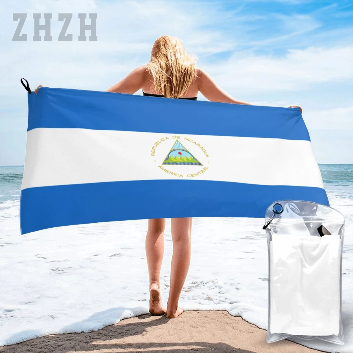 More Design Nicaragua Flag Emblem Bath Towel Quick dry Microfiber Absorbing Soft Water Breathable Beach Swimming Bathroom