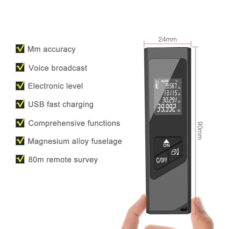 40m medidor de distância a laser inteligente faixa digital portátil usb carregamento exato rangefinder mini handheld distância ferramentas medição