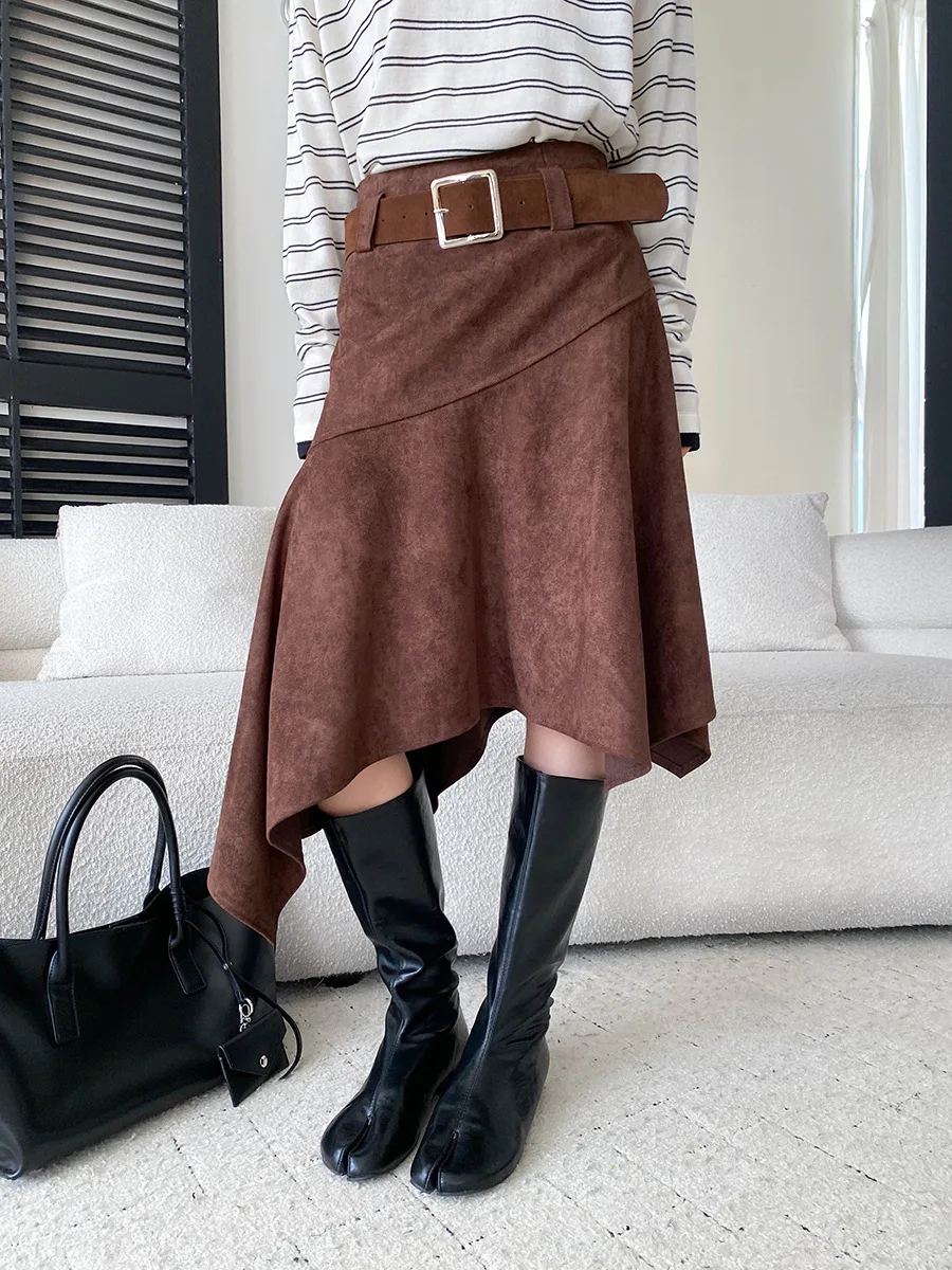 Autumn New Style Comes with Irregular Waist Belt, High Waist, Stylish and Slimming Skirt