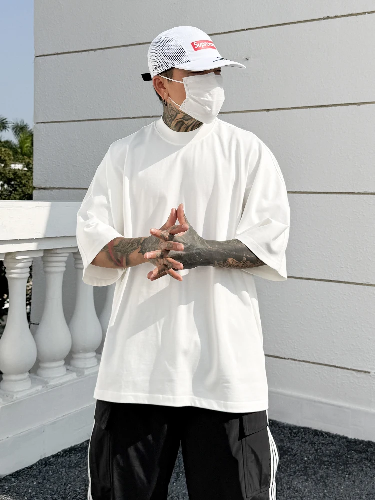 

Trendy Artwork Oversize Six-Quarter Sve 275g Color Base ort Sve Men's Hiphop Faion Top Breathable round Ne ...