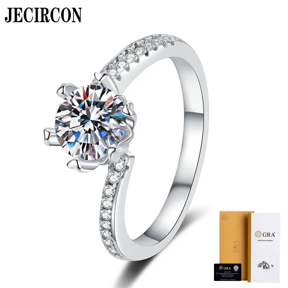 JECIRCON S925 Sterling Silver 1ct D Color Moissanite Ring Light Luxury Micro-set Twisted Arm Snowflake Diamond Ring for Women