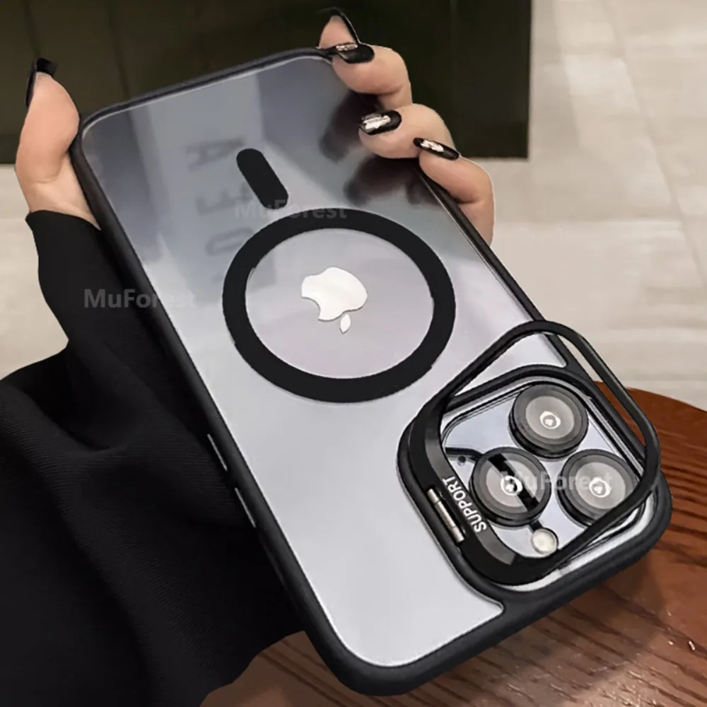 PC Lens iPhone 16 15 14 13 12 11 Pro Max Plus Magsafe Manyetik Ayakta Tutucu Sert Filmler Lens Koruma Kılıfı