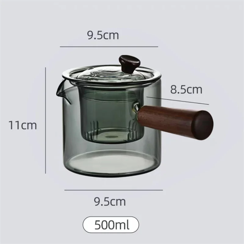 Japanese 500ml Side Wooden Handles Glass Teapot with Tea Diffuser Filters Kung Fu Tea Set Household Intuitive Tea Pot Tea Maker