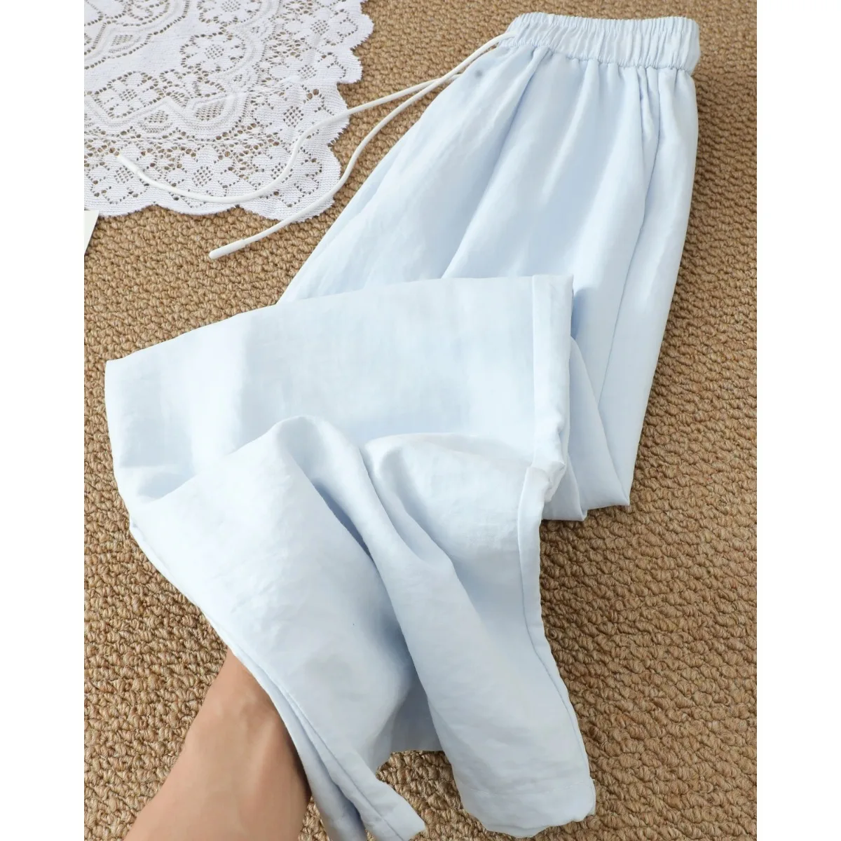 

High Waist Drawstring Wide Leg Pants Women's Loose Casual Cloud Pattern Spring Summer Long Trousers Vintage Style Casual Pants