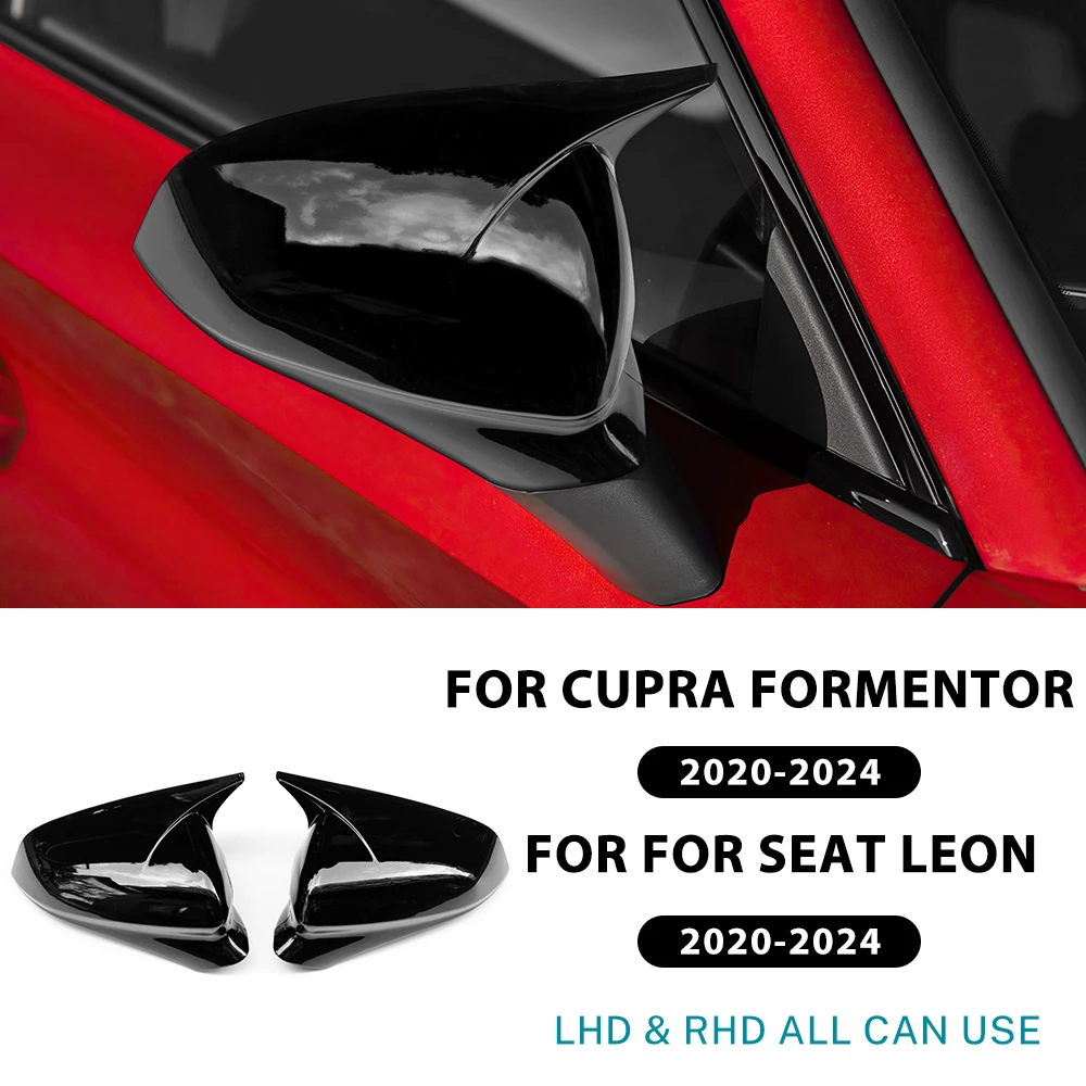 Rearview Mirror Cover For Seat Leon MK4 2020 2021-2023 2024 Cupra Formentor 2022-2024 Carbon Fiber ABS Glossy Black Mirror Cap