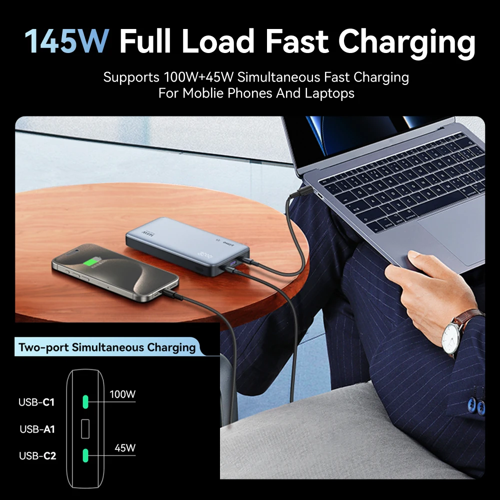 zime Z5 보조배터리 25000mAh 145W 보조배터리 100W 자체 충전 및 디지털 디스플레이 QC3.0/PD3.0 맥북/아이폰/삼성/태블릿용 썸네일 2
