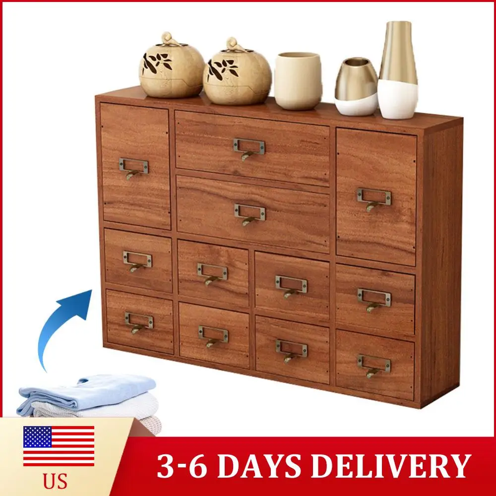 

12 Drawer Desk Drawer Organiser with Label Slot & Metal Handle Small Stationery Storage Rack Library Card Catalog Cabinet