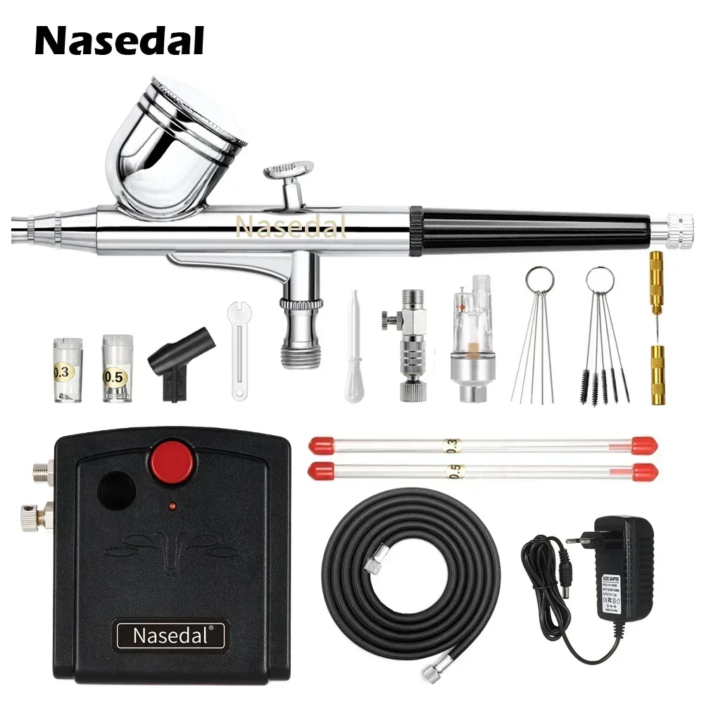 Nasedal NT-19 Dual-Action zestaw sprężarka powietrza 0.3mm Airbrush pistolet do paznokci Airbrush Model ciasto samochód ryby buty malowanie