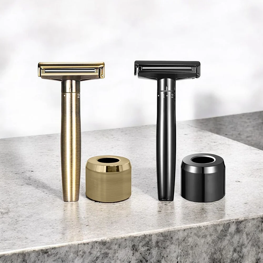 Whityle 09TS Classic Adjustable Safety Razor Double Edge Zinc Alloy Razors For Men With Holder Stand & 5 Blade New Fashion Style