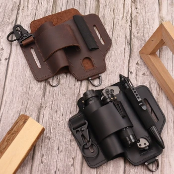Narzędzie kieszonkowe wielofunkcyjne przechowywanie odporne na zużycie wytrzymałe sportowe etui sportowe Retro skórzane kieszonkowe narzędzie etui na latarkę