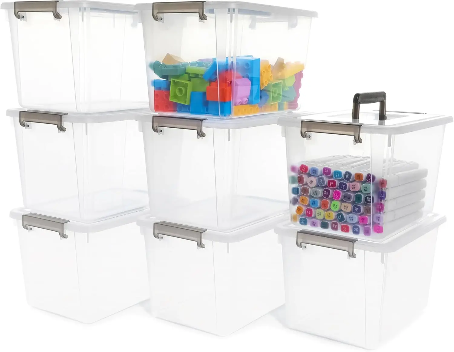 

8-Pack Clear Plastic Storage Bins with Latching Lids, Stackable Containers for Organizing Snacks, Crafts, Toys